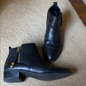 Black leather booties gold zippers